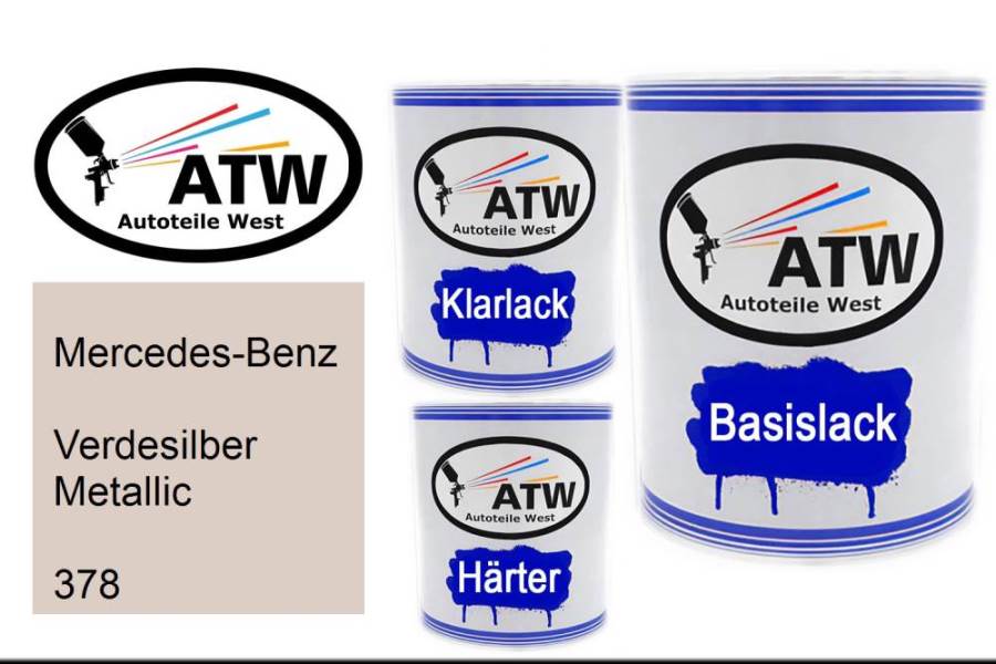 Mercedes-Benz, Verdesilber Metallic, 378: 1L Lackdose + 1L Klarlack + 500ml Härter - Set, von ATW Autoteile West.
